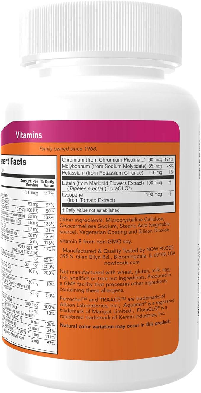 NOW Supplements Daily Vits™ One Tablet Daily with Lutein &amp Lycopene 100 Tablets (Pack of 2)