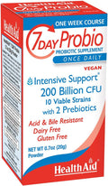 HealthAid 7 Day Probio – 200 Billion CFU Daily Probiotic Course with 10 Strains FOS &amp XOS Prebiotics | Vegan Acid &amp Bile Resistant Shelf-Stable