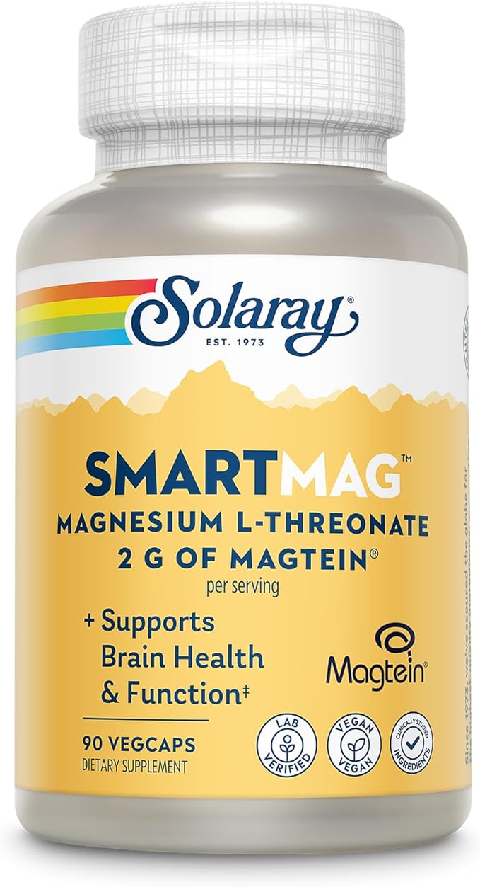 SOLARAY SmartMag Magtein Magnesium L-Threonate 2g - Magnesium Supplement for Brain Health Support - Mag Threonate Brain Supplement w/Clinically Studied Magtein - Vegan Gluten Free 30 Servings
