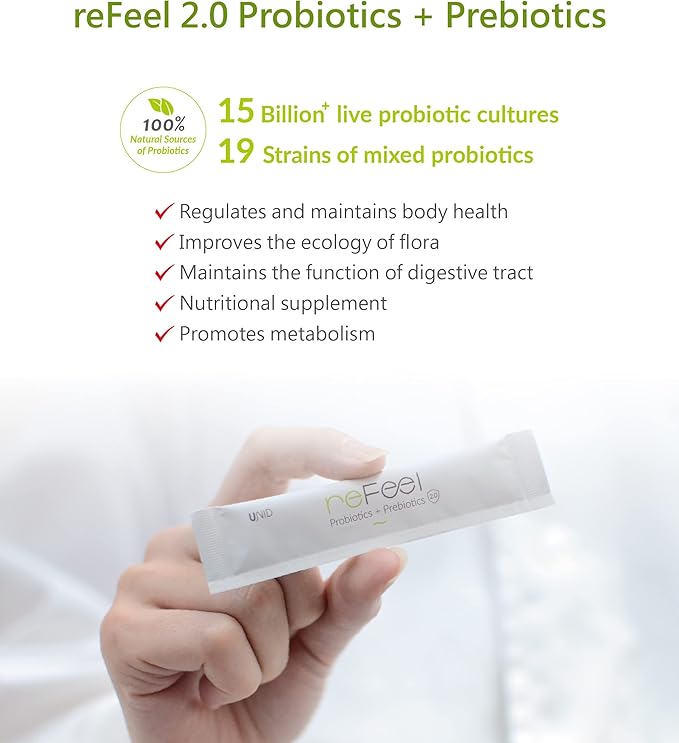 reFeel 2.0 Daily Probiotic Supplement - 15 Billion CFU Lightly Sweet Yogurt Flavor Prebiotics Included for Optimal Gut Flora Balance Nutrient Absorption &amp Overall Wellness (19 Strain Blend)