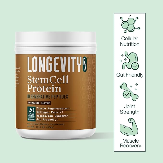 Stem Cell Protein Powder Chocolate – Bone Marrow &amp Bone Broth Protein Bacillus Subtilis AB-22 Natural Peptides – Cellular Recovery – 30 Servings