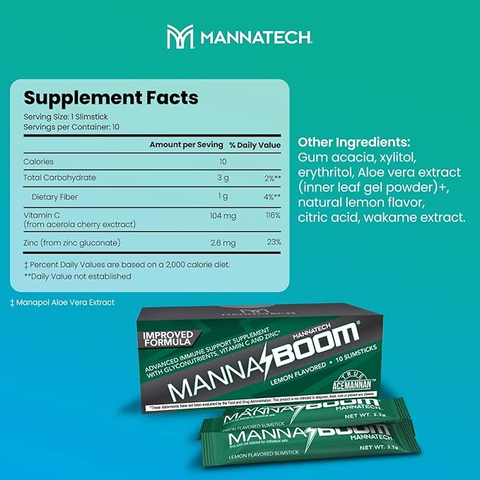 Mannatech Advanced Immune Support Supplement - 150% More Vitamin C Increased Manapol Zinc &amp Glyconutrients for Immunity in MannaBOOM 10 Slimsticks