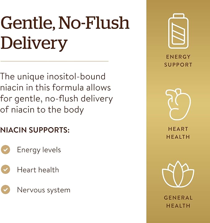 Solgar No-Flush Niacin 500 mg 250 Vegetable Capsules - Supports Energy Metabolism - No-Flush Delivery - Vegan Gluten Free Dairy Free Kosher - 250 Servings