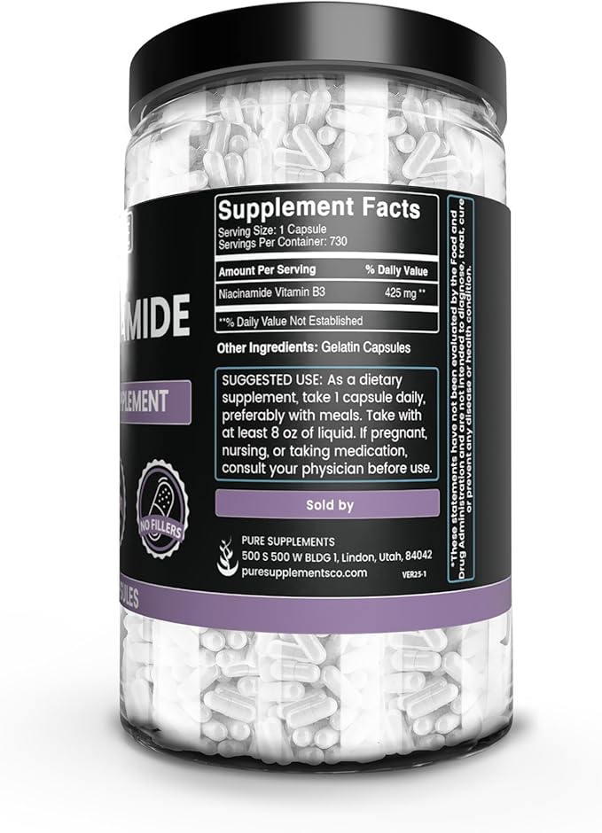 PURE ORIGINAL INGREDIENTS Niacinamide (730 Capsules) No Magnesium Or Rice Fillers Always Pure Lab Verified