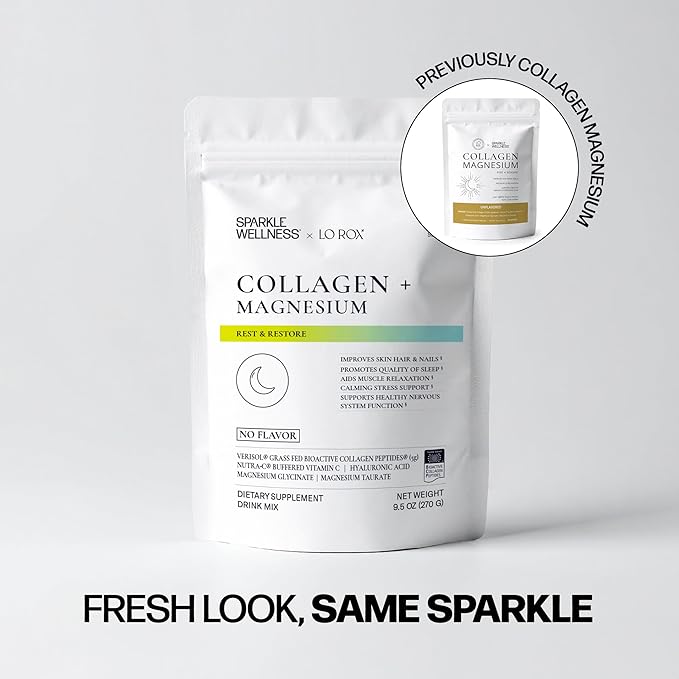 Collagen + Magnesium | VERISOL Bioactive Collagen Peptides Magnesium Glycinate &amp Taurate Salts | Lauren Roxburgh Rest + Restore | Calming Nightly Beauty Routine (No Flavor) [30 Serves]