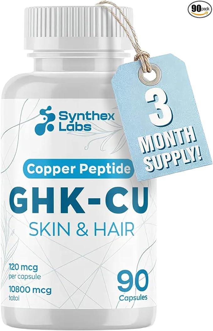 GHK-Cu Copper Peptide Supplement 120 mcg for Skin &amp Hair | Anti-Aging &amp Improves Skin Elasticity | Maximum Absorption | 3 Month Supply