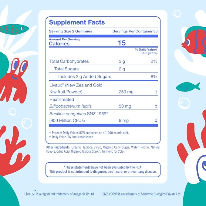 FIRST DAY Toddler Tribiotic Gummies (Ages 2-3) | Kids Probiotic Gummies | 3 in 1 Pre + Pro + Postbiotics for Kids Digestive &amp Immune Health - Kiwi 60 Counts (30 Days Supply)