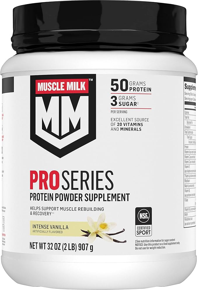 Muscle Milk Pro Series Protein Powder Supplement Intense Vanilla 2 Pound 11 Servings 50g Protein &amp Genuine Protein Powder Chocolate 1.93 Pounds 12 Servings 32g Protein 3g Sugar