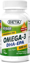 DEVA Vegan Omega-3 DHA-EPA 500MG – No Carrageenan Non-Fish Oil Derived from Algae Non-GMO 60 Gelatin-Free Softgels