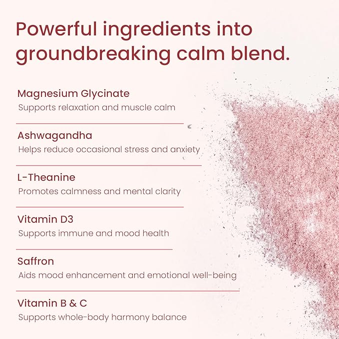 Calm Magnesium Powder Cortisol Supplement for Women Supports Sleep Stress Relief &amp Relaxation with Ashwagandha Saffron L Theanine Vitamin D3 No Sugar 30Ct Raspberry Lemonade