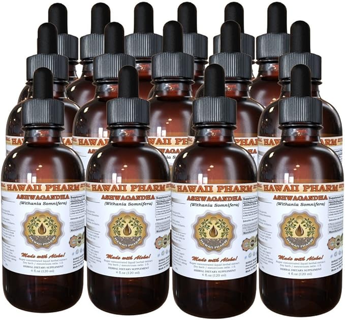 Hawaii Pharm Ashwagandha Liquid Extract Ashwagandha (Withania Somnifera) Dried Root Tincture Supplement 15x4 oz