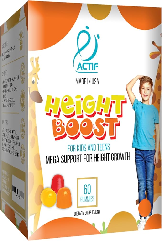Actif Height Boost Mega Support for Height Growth with 10+ Factors Height Supplement for Kids and Teens 60 Gummies Strawberry Flavor Get Tall Fast Formula