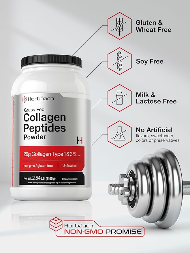 Horbaach Collagen Peptides Powder 40 oz | Unflavored | for Men &amp Women | Grassfed Type I &amp III | Non-GMO Gluten Free Supplement