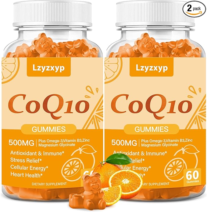CoQ10 Oranges Gummies 500mg-3X Better Absorption Coenzyme Q10 Supplements - Plus Omega-3 Magnesium Vitamin B3 &amp Zinc for Heart Health Cellular Energy &amp Antioxidant Vegan Non-GMO 120 Ct (2