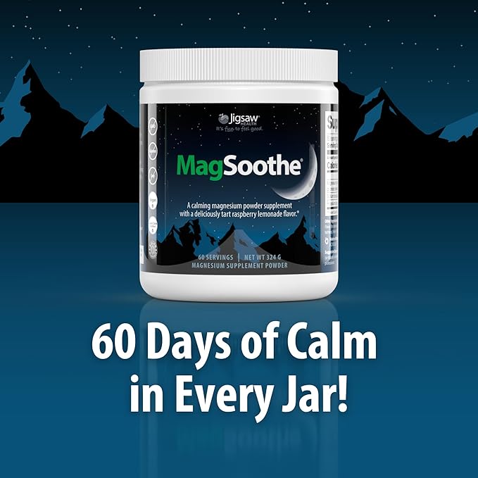 Jigsaw Health MagSoothe | Fast-Acting Calming Magnesium Glycinate Powder Supplement | Raspberry Lemonade Flavor | 60 Servings (Jar)