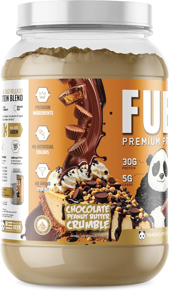 Panda Fuel Premium Protein WheyHydrolyzed CollagenCaseinProbiotics Enzymes Keto FriendlyTime Release 25 Servings (2.5 Pound Chocolate Peanut Butter Crumble) (with inclusions)