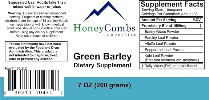 HoneyCombs Vitamin B3 (Niacin) Drops 1 Fl Oz. + Green Barley 4 8.5 Oz Powder