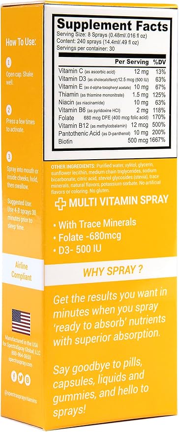 Spectraspray Multi Vitamin Pack - Oral Spray Essential Vitamins B12 D3 &amp Biotin | Mens Multivitamin | Women's Multivitamin | GLP-1 Nutrition Support 30 Day Supply per Spray