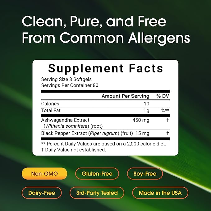 NatureBell Ashwagandha with Black Pepper Extract - 240 Softgels - Made with MCT Oil - Highly Bioavailable