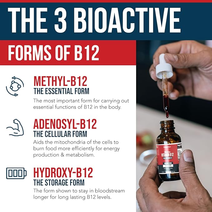 BioActive Vitamin B12 1000 mcg | Contains 3 BioActive Forms B12 Plus Methylfolate Cofactor - Methyl B12 Adenosyl B12 &amp Hydroxy B12 | Sublingual Form Cherry Flavor Organic Vegan (180 Servings)