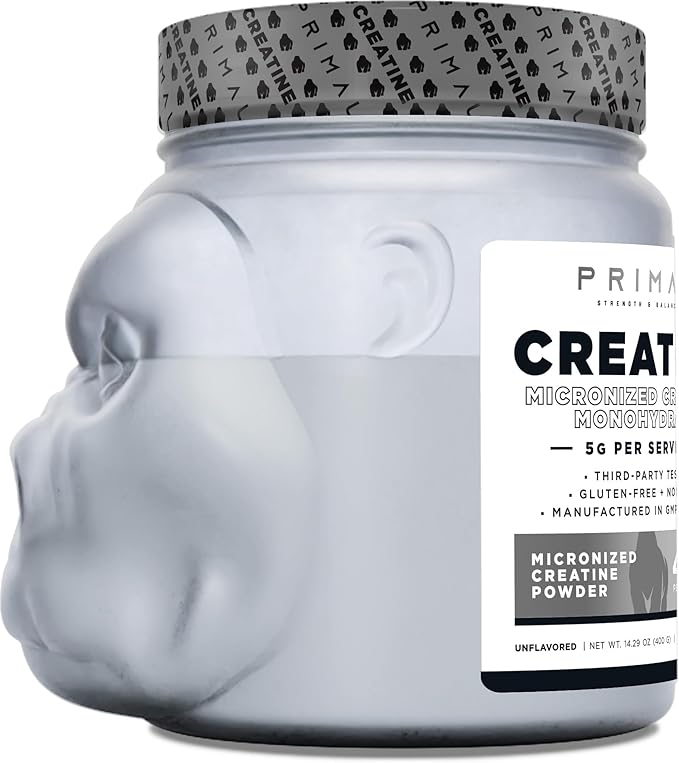 Primal Creatine Monohydrate Powder (400 Grams) | Unflavored Micronized Creatine Muscle Development Supplement for Pre-Workout &amp Recovery | 5g Creatine Monohydrate per Serving