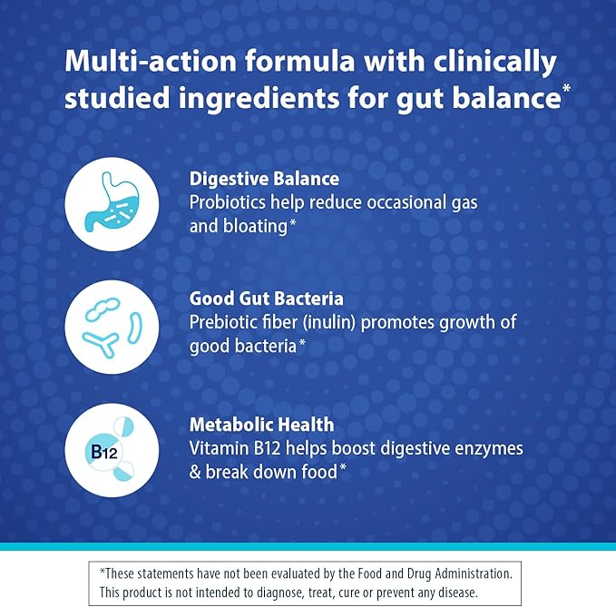 Florastor Prebiotic and Probiotic Gummies Digestive and Metabolic Support Probiotic Blend for Multi-Action Digestive Health Care with Vitamin B12 56 Gummies