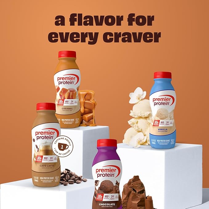 Premier Protein Shake Caramel 30g Protein No Added Sugar 24 Vitamins &amp Minerals to Support Immune Health 11.5 fl oz 12 Pack