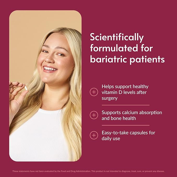 Bariatric Advantage Vitamin D3 5000 IU - Bariatric Vitamin D Capsules - Water-Miscible - Bone Strength Support* - Easy Swallow Capsule - 180 Count