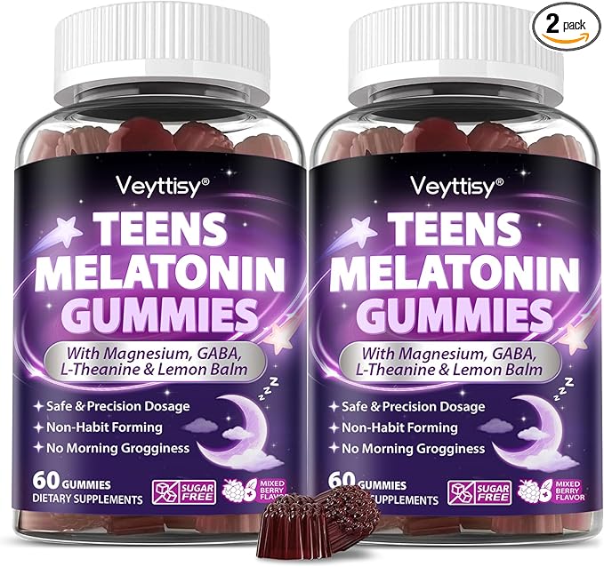 Teens Melatonin Gummies Supplement - 1.5mg Precise Dose with Magnesium GABA L-Theanine &amp Lemon Balm - Natural Zzz Support for Late-Night Study &amp Big Test Nights - Non-Habit Forming Sugar-Fr