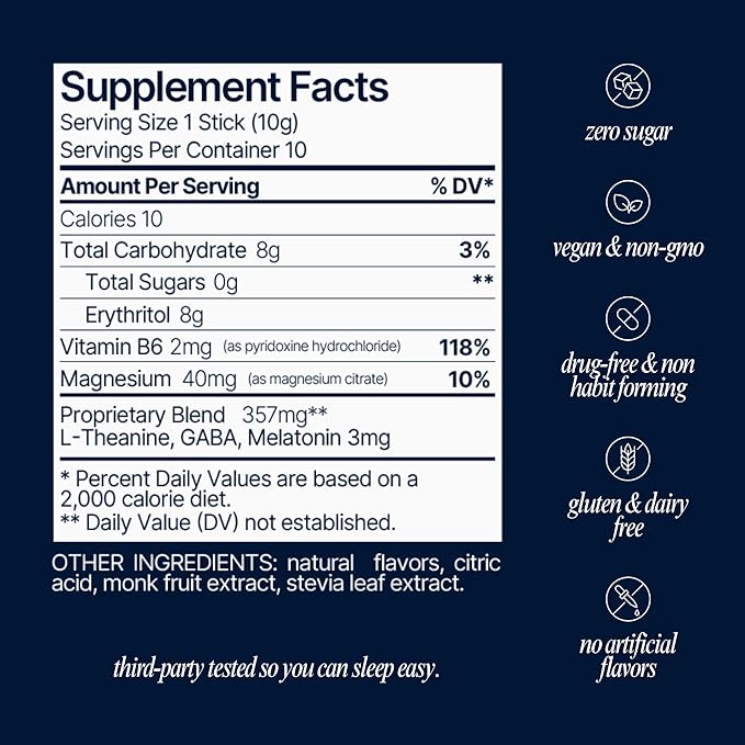Som Sleep Calm Sleep Aid Powder Drink Mix 3mg Melatonin Magnesium Vitamin B6 L-Theanine &amp GABA – Vegan Zero Sugar Keto Friendly – Cherry 30-Pack