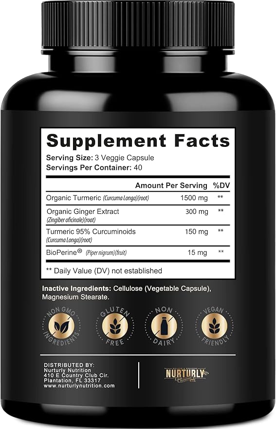 Vitamin B Complex and Turmeric Curcumin with BioPerine &amp Ginger - Contains All Essential B Vitamins - B1 B2 B3 B5 B6 B7 B9 B12 and Biotin - High Absorption Turmeric Supplements