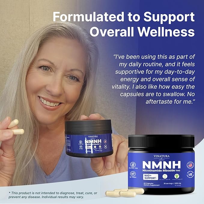 VINATURA NMNH (NMN Supplement Alternative) Nicotinamide Riboside &amp TMG - NAD Supplement for Anti-Aging - 60 Capsules