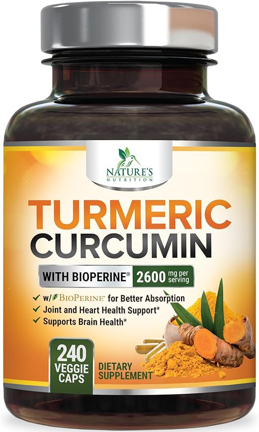 Turmeric Curcumin Supplement - 2400mg Organic Turmeric Per Serving - 95% Curcuminoids &amp BioPerine Black Pepper Extract for Best Absorption - Natural Vegan Joint Support Bottled in USA - 240 Capsu