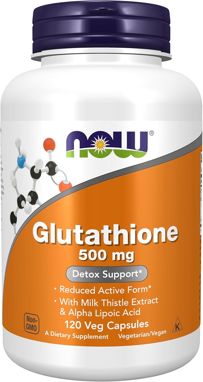 Now Foods Supplements Glutathione 500 mg with Milk Thistle Extract &amp Alpha Lipoic Acid Free Radical Neutralizer* 120 Veg Capsules Beige