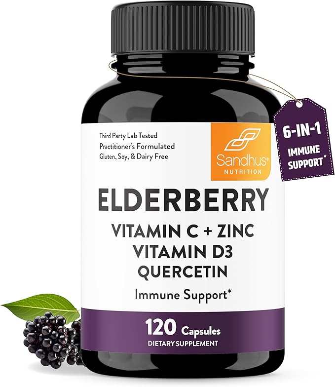 Sandhu's Vitamin D3 K2 with Quercetin Bundle with Elderberry Capsules | Supports Immune Muscle Teeth Health &amp Energy