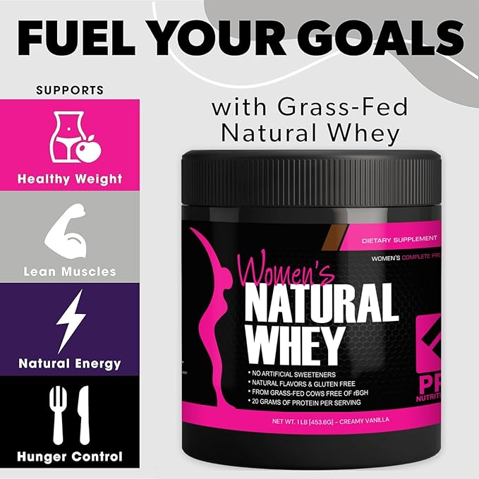 Whey Protein Powder for Women Vanilla Powder - Low Carb Gluten-Free Grass-Fed rBGH-Free - Supports Weight Loss - Natural Stevia Sweetened Protein Shake 20g (Creamy Vanilla 1lb)