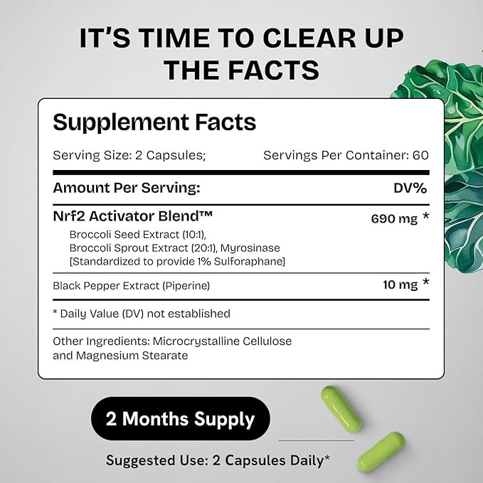 Sulforaphane Supplement Organic Broccoli Sprouts | Stabilized Sulforaphane from Broccoli Florets &amp Seeds | Organic Sulfur Supplements 480 Pills | 4 Packs