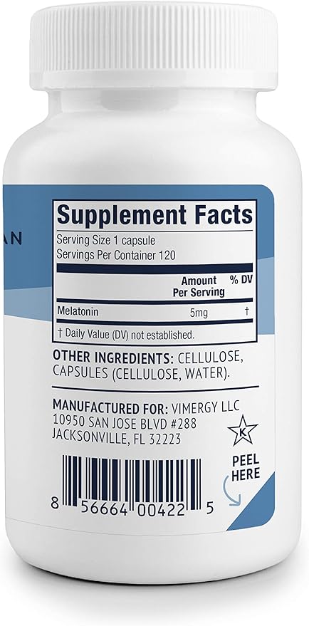 Vimergy Melatonin – Natural Sleep Aid – Sleep Supplement – Helps You Fall Asleep Faster &amp Stay Asleep Longer - Non-GMO Gluten-Free Kosher Soy-Free Vegan Paleo (120 Counts)