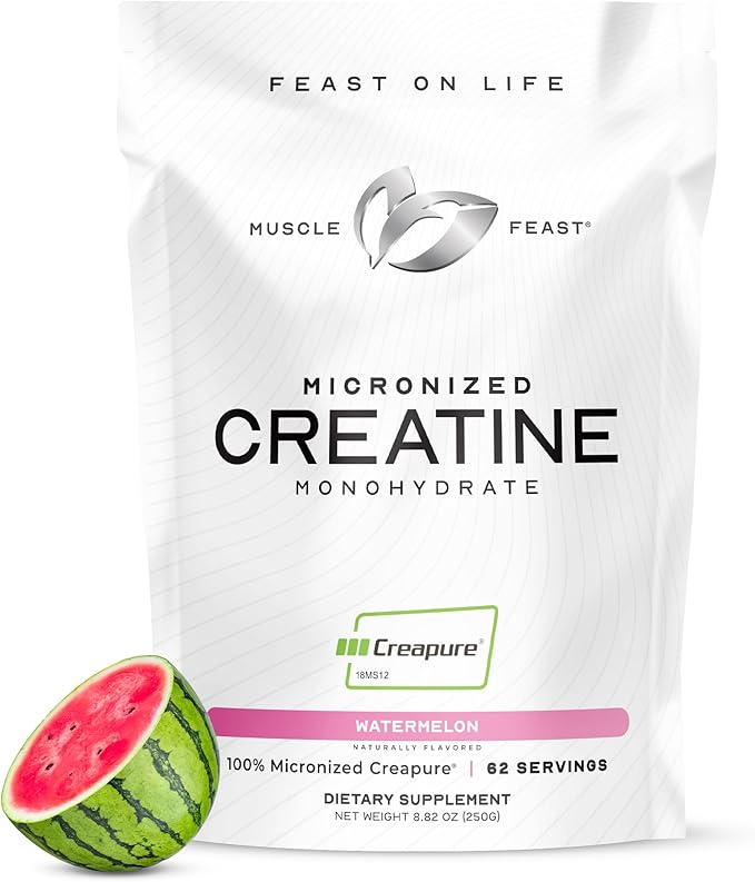 Muscle Feast Creapure - Micronized Creatine Monohydrate Powder | Premium Pre-Workout or Post-Workout | Flavored Creatine for Women &amp Men | Easy to Mix Gluten-Free Safe and Pure (Watermelon 250