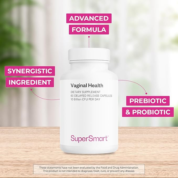 Supersmart - Vaginal Health - Prebiotic &amp Probiotic (with Lactobacillus Acidophilus) - Intimate Hygiene &amp Flora for Women | Non-GMO &amp Gluten Free - 60 DR Capsules