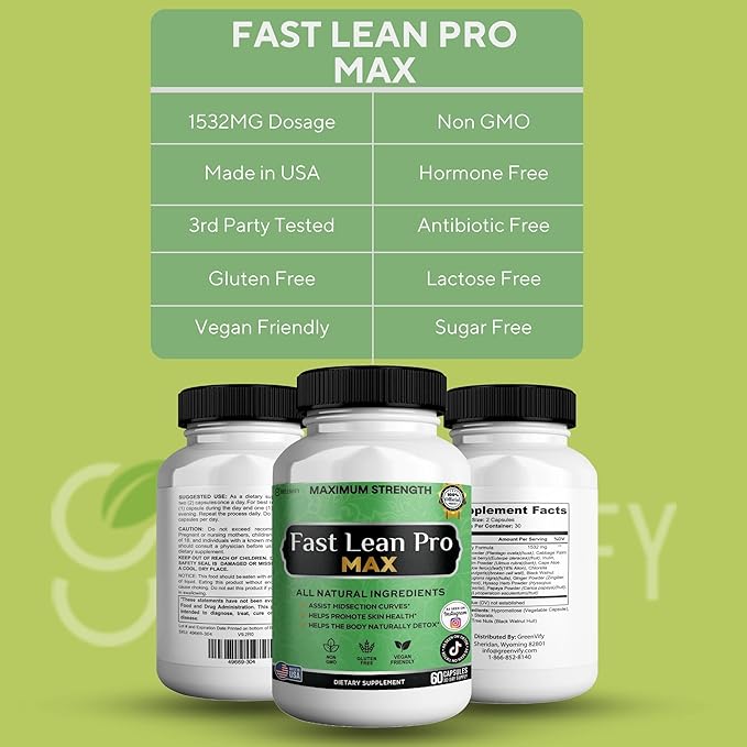 Fast Lean Pro Max Natural Dietary Supplement 60 Capsules 30-Day Supply All Natural Ingredients Vegan Friendly (5)