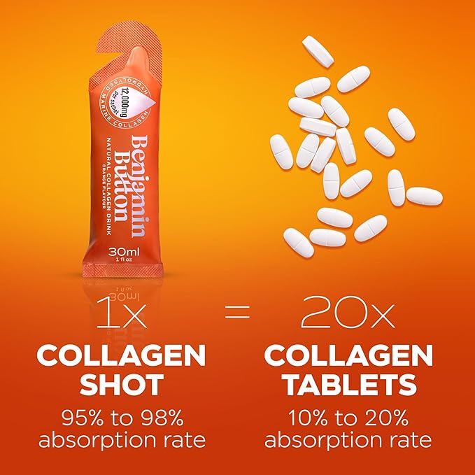 12000mg Marine Collagen Liquid Shots| High Strength Hydrolyzed Marine Collagen Peptides w/Hyaluronic Acid &amp Vitamin C for Skin Hair &amp Joints | Orange 14 Daily Servings 30ml