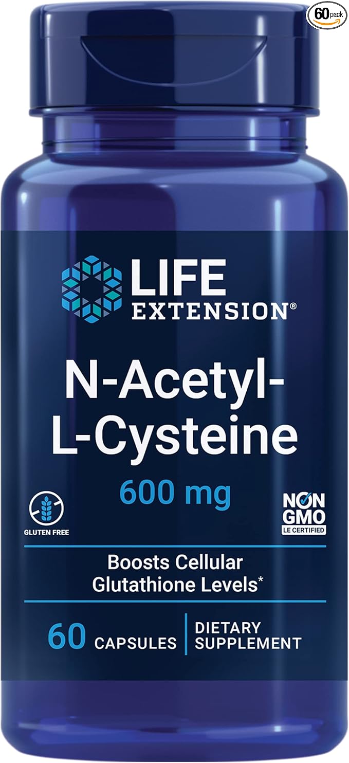 Life Extension Optimized Resveratrol Elite with 60 Vegetarian Capsules and N-Acetyl-L-Cysteine Immune &amp Respiratory Support with 60 Capsules