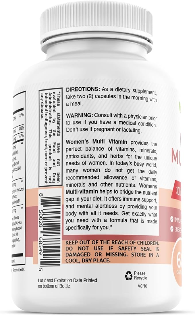 Women's Multivitamin with Biotin (Without Iron) - 20 Essential Vitamins and Minerals Supports General Health Energy &amp Immunity - 60 Capsules (2)