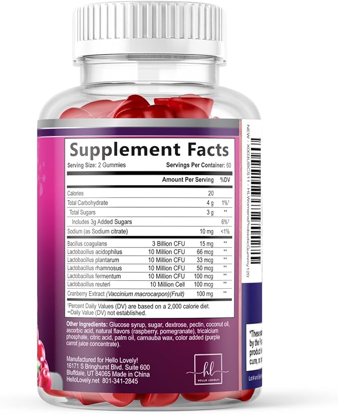 Probiotics for Women Gummies with Cranberry - 6 Premium Strains for PH Balance Digestive Health Vaginal &amp Immune Support 3 Billion CFU Women's Probiotic Gummy for Feminine Health - 120 Gummies