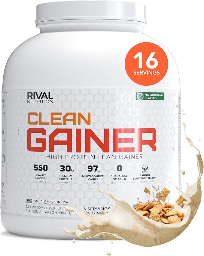 Rival Nutrition Clean Gainer Protein Powder – 5LB Cinnamon Toast Cereal – High Protein Lean Mass &amp Weight Gainer | 550 Calories 30g Protein 97g Multi-Source Carbs No Artificial Flavor – 16 Serv