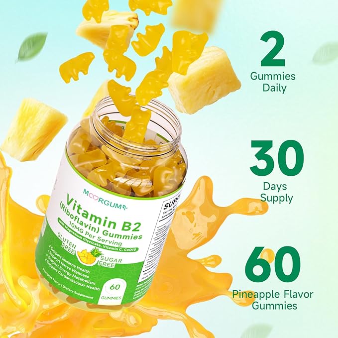 Vitamin B2 Gummies Riboflavin Supplement for Kids &amp Adults with Magnesium Glycinate CoQ10 and Vitamina C for Women and Men Energy Immune Wellness &amp Cellular Health Support 120 Count