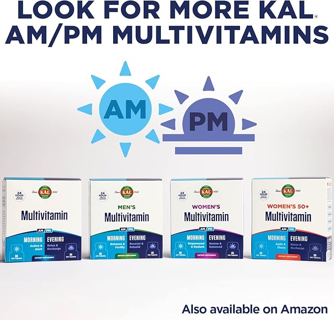 KAL Men's Multivitamin AM/PM Antioxidants Supplement Muscle Immune Electrolyte Balance Overall Wellness Support Made Without GMOs and Soy Vegan 30 Servings 120 Tablets