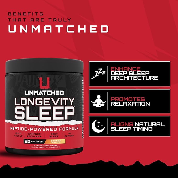 Unmatched Longevity Sleep | PeptiSleep Sleep &amp Recovery Formula with Melatonin Magnesium &amp Senactiv | Advanced Nighttime Support | 20 Servings (Orange Mango)