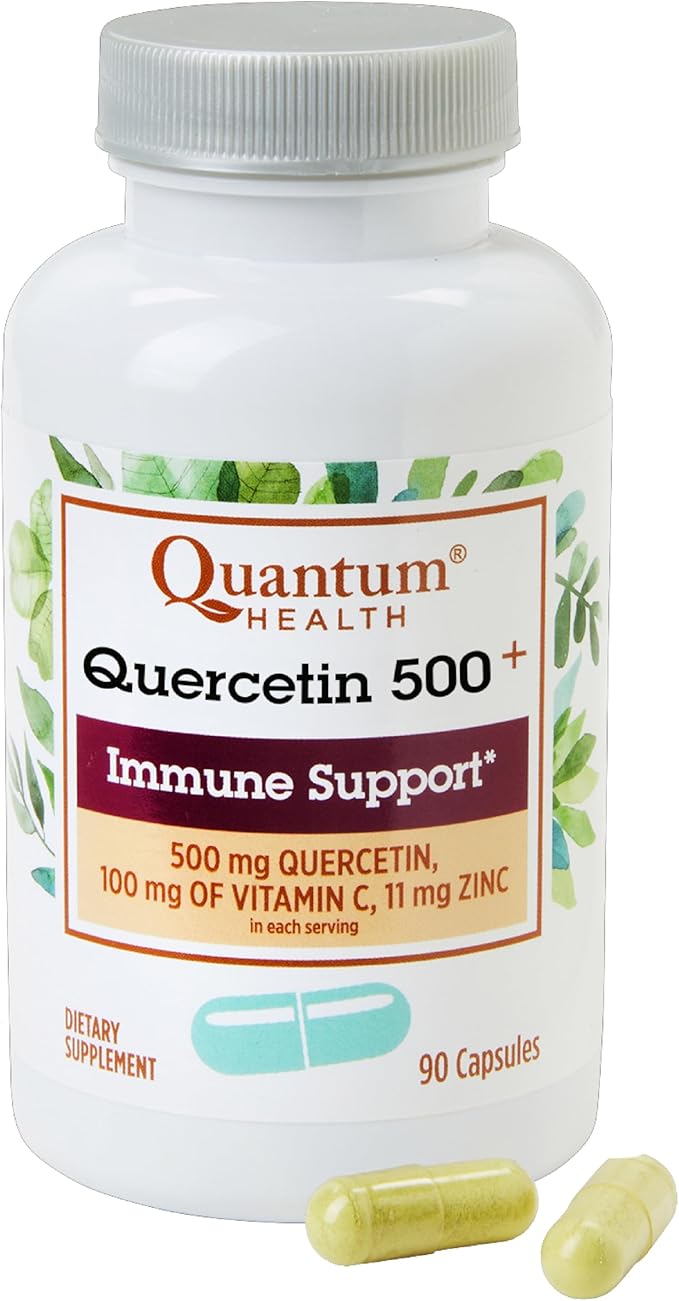 Quantum Health Quercetin 500+ Powerful Immune Support Supplement with Zinc 11 mg &amp Vitamin C 100 mg - Seasonal Immunity Boost Respiratory Health &amp Gut Support Complex for Women &amp Men - 90